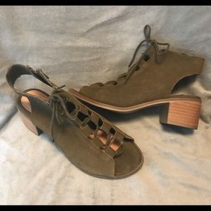 Olive suede ankle boots.